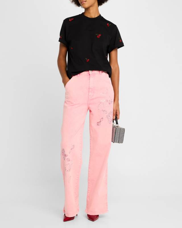 Cherry Embroidered Crewneck T-Shirt